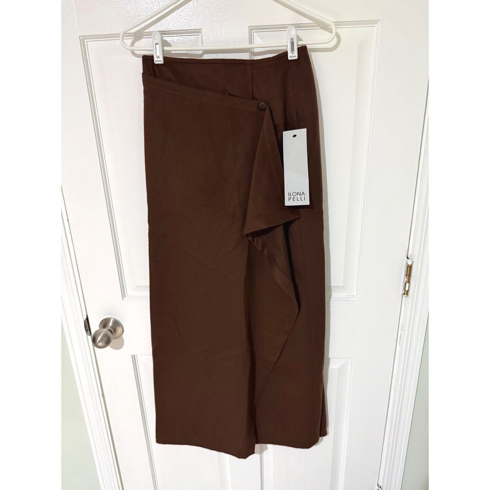 Ilona Pelli Brown 100% Wool Wrap Maxi Skirt Size 36 New‎ With Tags Minimalist